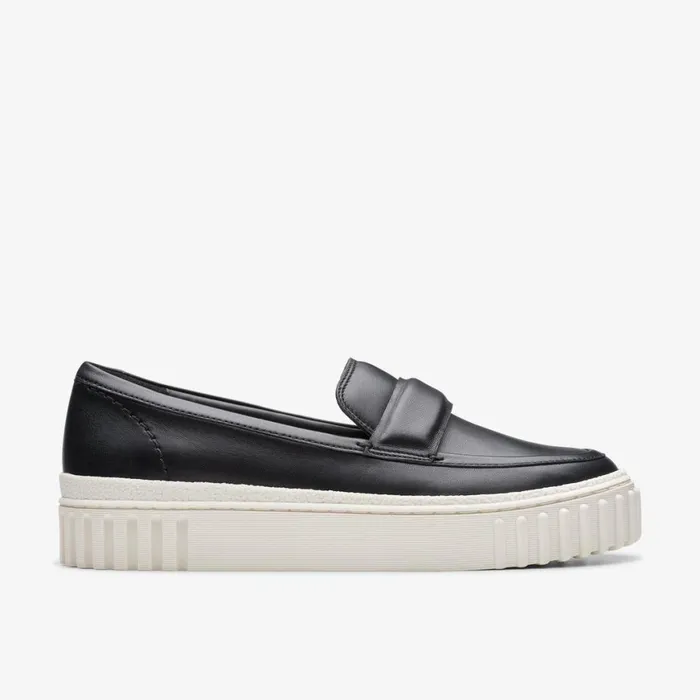 Women Mayhill Cove Black Leather Clarks Loafers and Oxfords