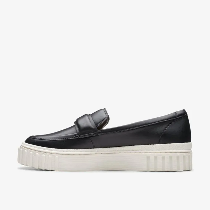Women Mayhill Cove Black Leather Clarks Loafers and Oxfords