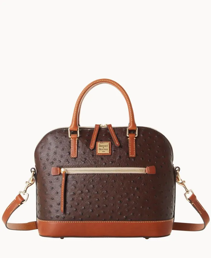 WomenMen Satchels Dooney and Bourke Ostrich Domed Zip Satchel Brown Tmoro