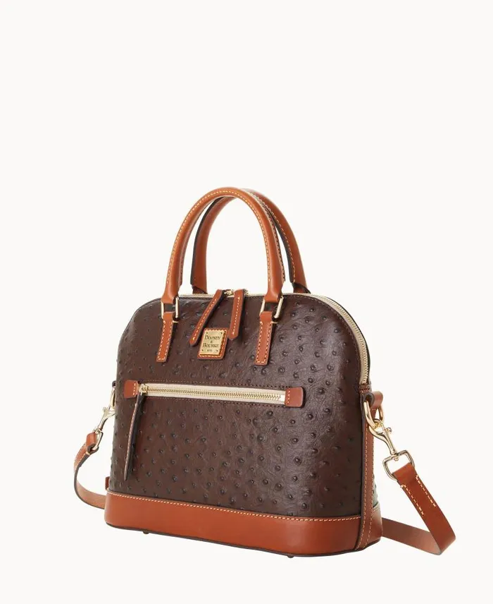 WomenMen Satchels Dooney and Bourke Ostrich Domed Zip Satchel Brown Tmoro
