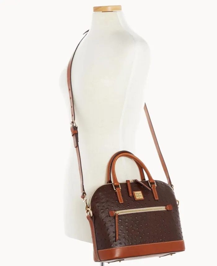 WomenMen Satchels Dooney and Bourke Ostrich Domed Zip Satchel Brown Tmoro