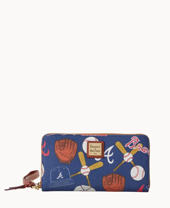 WomenMen Wallets Dooney and Bourke MLB Braves Large Zip Around Wristlet Braves