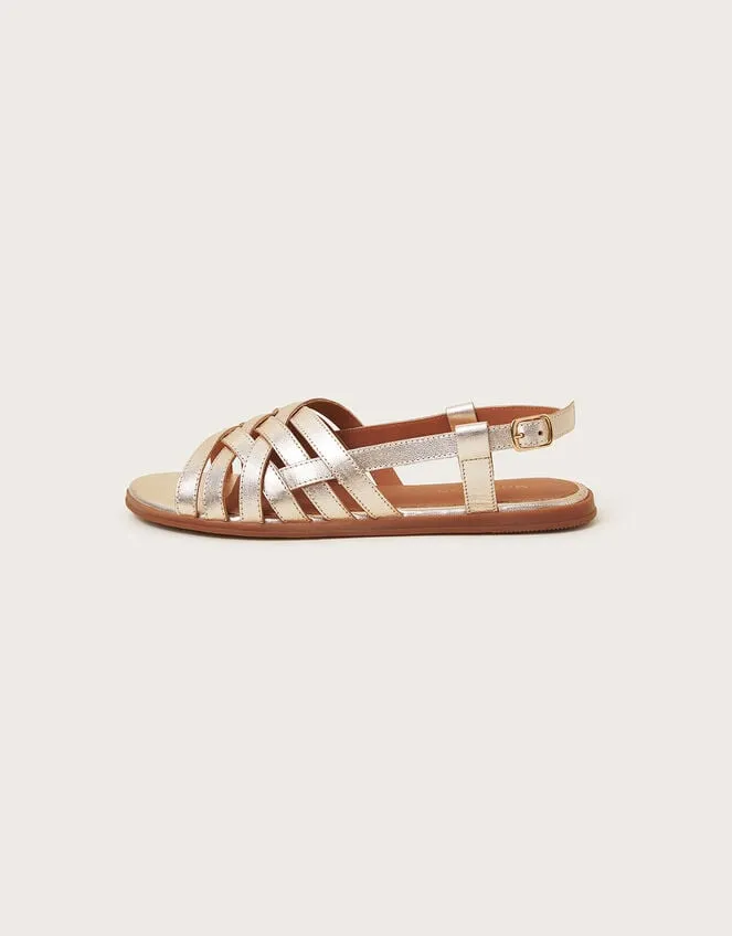 Women Metallic Leather Cross Weave Sandals Gold Monsoon Sandals