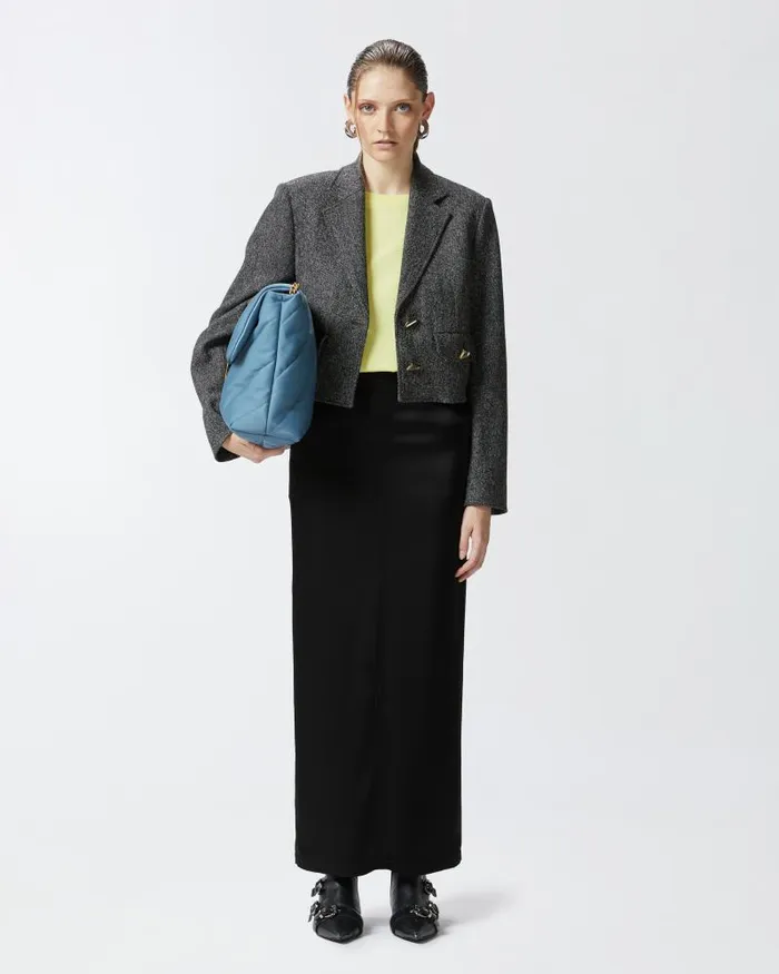 Women MidCalf Length Skirts Pinko Long Satin Skirt With Rear Slit Limo Black
