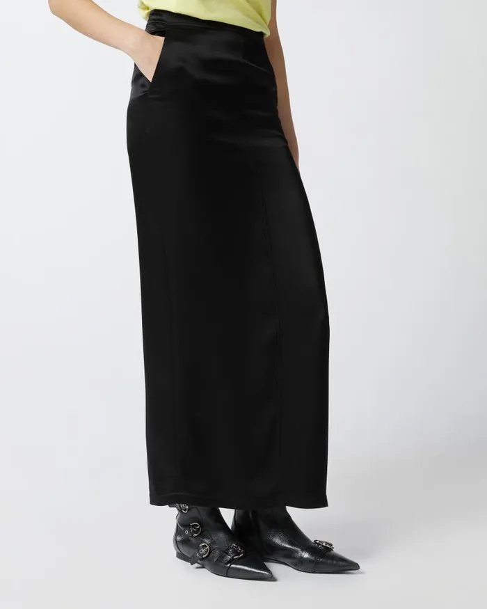 Women MidCalf Length Skirts Pinko Long Satin Skirt With Rear Slit Limo Black Women MidCalf Length Skirts Pinko Long Satin Skirt With Rear Slit Limo Black