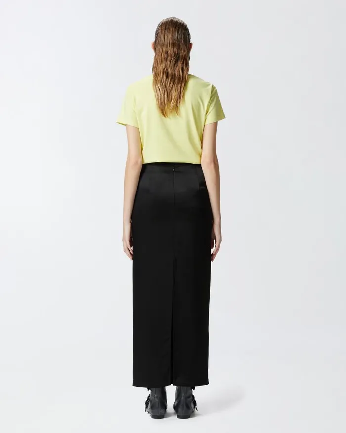 Women MidCalf Length Skirts Pinko Long Satin Skirt With Rear Slit Limo Black Women MidCalf Length Skirts Pinko Long Satin Skirt With Rear Slit Limo Black