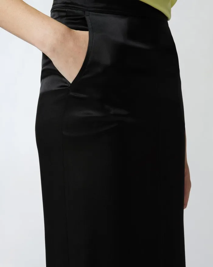 Women MidCalf Length Skirts Pinko Long Satin Skirt With Rear Slit Limo Black Women MidCalf Length Skirts Pinko Long Satin Skirt With Rear Slit Limo Black