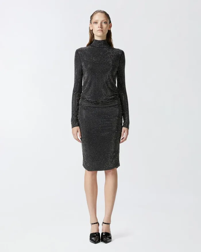 Women MidCalf Length Skirts Pinko Pencil Skirt With Rhinestones Limo Black