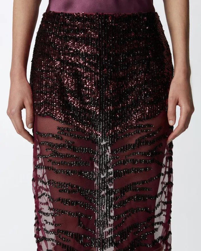 Women MidCalf Length Skirts Pinko Pencil Skirt With Zebraeffect Sequin Embroidery Burgundyblack Women MidCalf Length Skirts Pinko Pencil Skirt With Zebraeffect Sequin Embroidery Burgundyblack