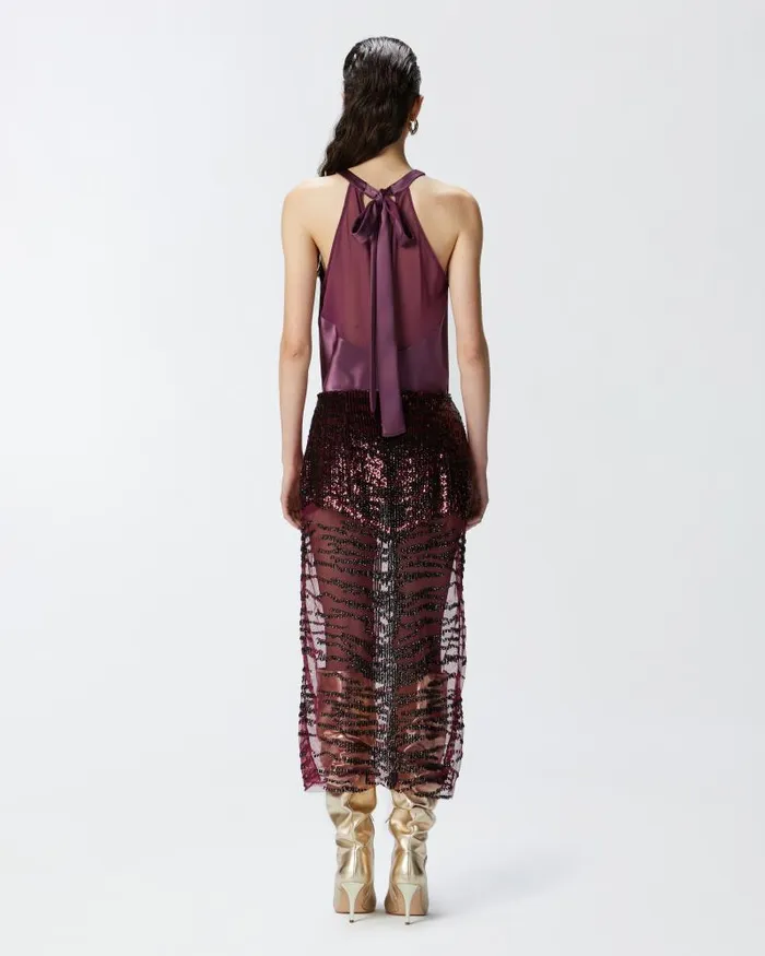 Women MidCalf Length Skirts Pinko Pencil Skirt With Zebraeffect Sequin Embroidery Burgundyblack Women MidCalf Length Skirts Pinko Pencil Skirt With Zebraeffect Sequin Embroidery Burgundyblack