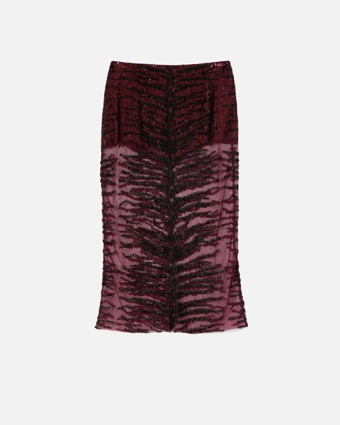 Women MidCalf Length Skirts Pinko Pencil Skirt With Zebraeffect Sequin Embroidery Burgundyblack Women MidCalf Length Skirts Pinko Pencil Skirt With Zebraeffect Sequin Embroidery Burgundyblack