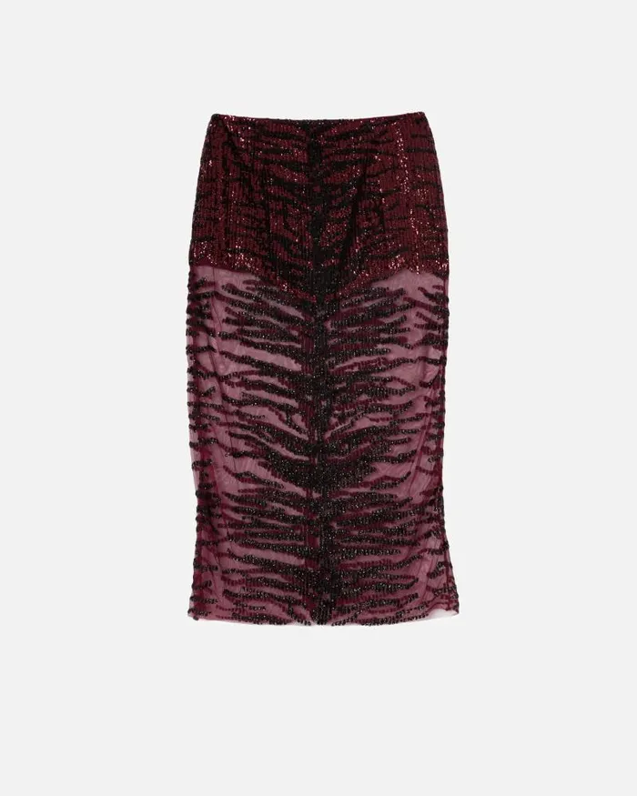 Women MidCalf Length Skirts Pinko Pencil Skirt With Zebraeffect Sequin Embroidery Burgundyblack Women MidCalf Length Skirts Pinko Pencil Skirt With Zebraeffect Sequin Embroidery Burgundyblack