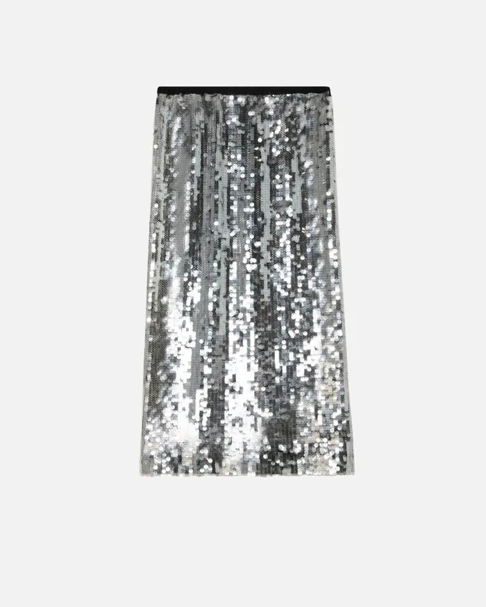 Women MidCalf Length Skirts Pinko Sequinned Mesh Pencil Skirt Blacktransparent Women MidCalf Length Skirts Pinko Sequinned Mesh Pencil Skirt Blacktransparent