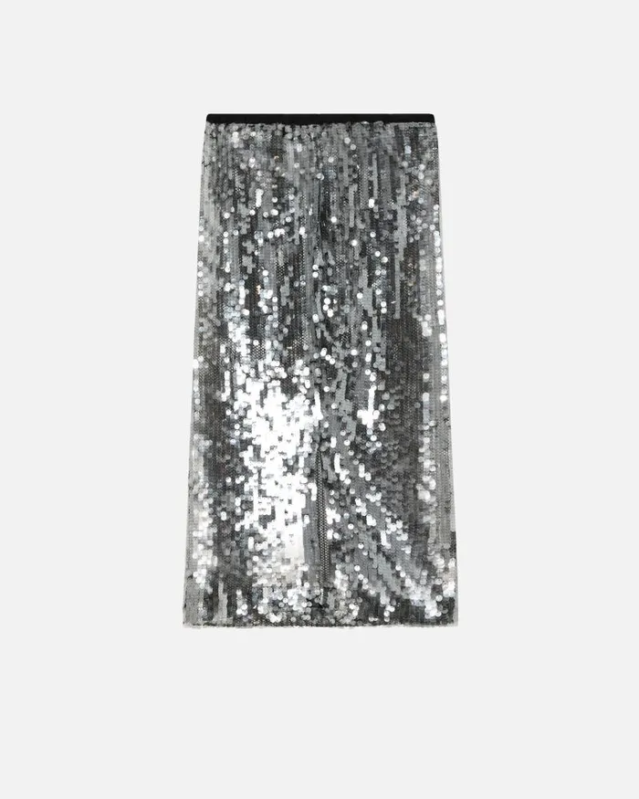 Women MidCalf Length Skirts Pinko Sequinned Mesh Pencil Skirt Blacktransparent Women MidCalf Length Skirts Pinko Sequinned Mesh Pencil Skirt Blacktransparent