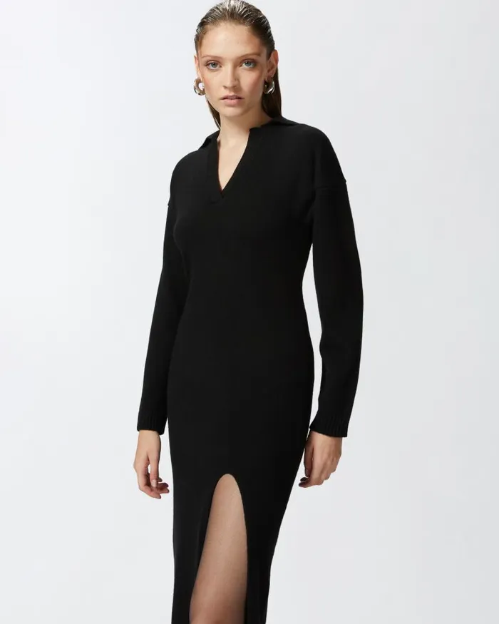 Women MidLength Dresses Pinko Long Cashmere Blend Knit Dress Limo Black Women MidLength Dresses Pinko Long Cashmere Blend Knit Dress Limo Black