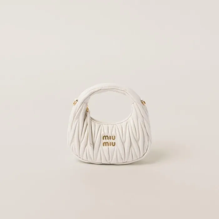 Women Mini Bags Miu Miu Wander Matelass Nappa Leather Hobo Minibag White