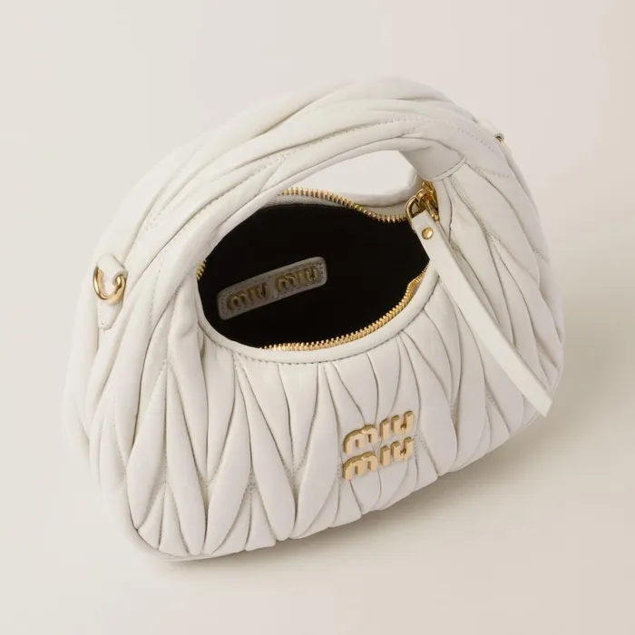 Women Mini Bags Miu Miu Wander Matelass Nappa Leather Hobo Minibag White Women Mini Bags Miu Miu Wander Matelass Nappa Leather Hobo Minibag White