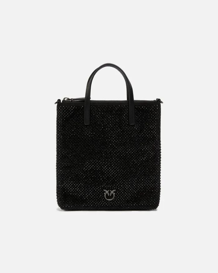 Women Mini Bags Pinko Small Shopping Bag With Jewel Rhinestones And Shoulder Strap Limo Blackshiny Nickel Women Mini Bags Pinko Small Shopping Bag With Jewel Rhinestones And Shoulder Strap Limo Blackshiny Nickel