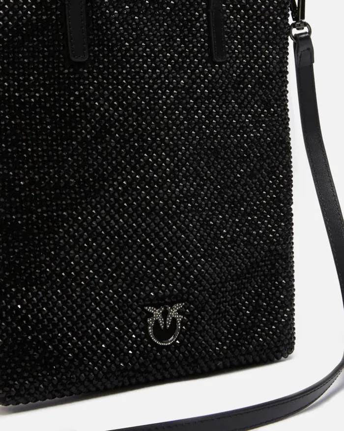 Women Mini Bags Pinko Small Shopping Bag With Jewel Rhinestones And Shoulder Strap Limo Blackshiny Nickel Women Mini Bags Pinko Small Shopping Bag With Jewel Rhinestones And Shoulder Strap Limo Blackshiny Nickel
