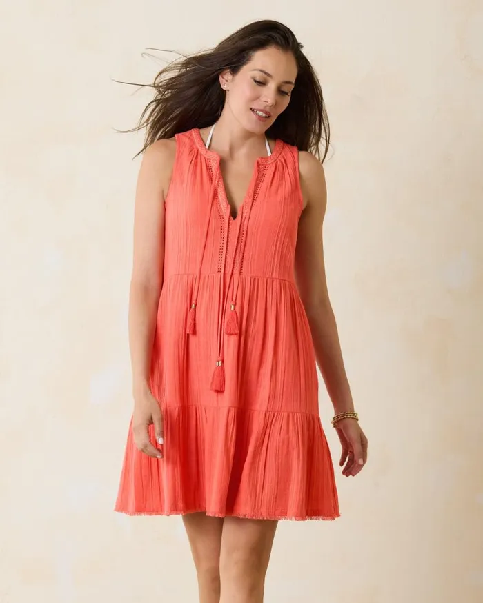 Women Mykonos Textured Gauze Coverup Dress Burnt Coral Tommy Bahama Dresses Women Mykonos Textured Gauze Coverup Dress Burnt Coral Tommy Bahama Dresses