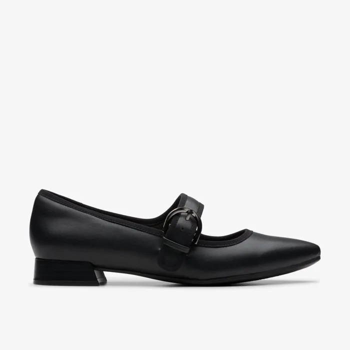 Women Natalyn May Black Leather Clarks Flats