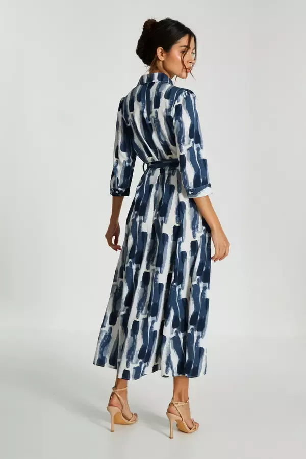Women Navy Brush Stroke Midi Shirt Dress Quiz Clothing Dresses
