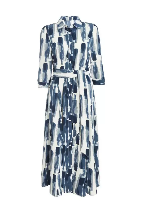 Women Navy Brush Stroke Midi Shirt Dress Quiz Clothing Dresses