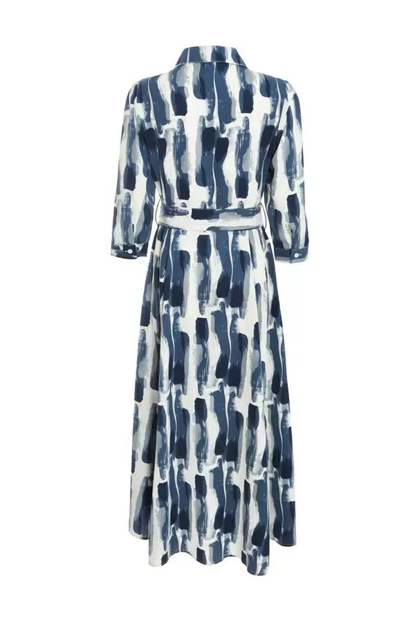 Women Navy Brush Stroke Midi Shirt Dress Quiz Clothing Dresses