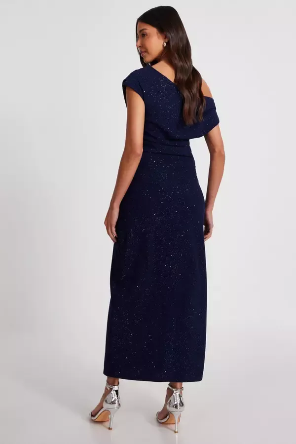 Women Navy Glitter Asymmetric Midi Dress Quiz Clothing Dresses