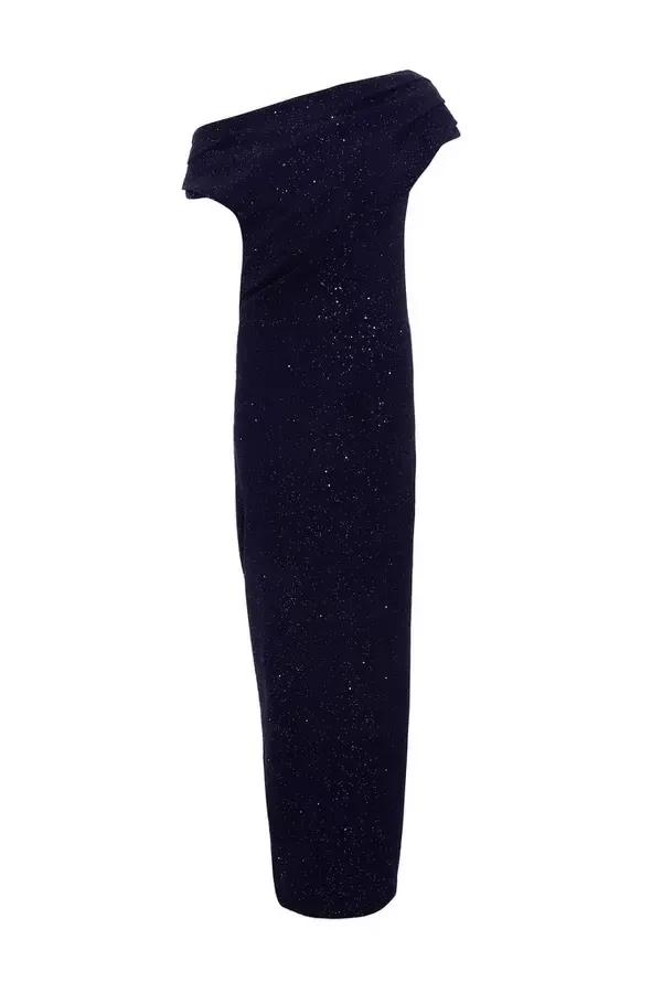 Women Navy Glitter Asymmetric Midi Dress Quiz Clothing Dresses