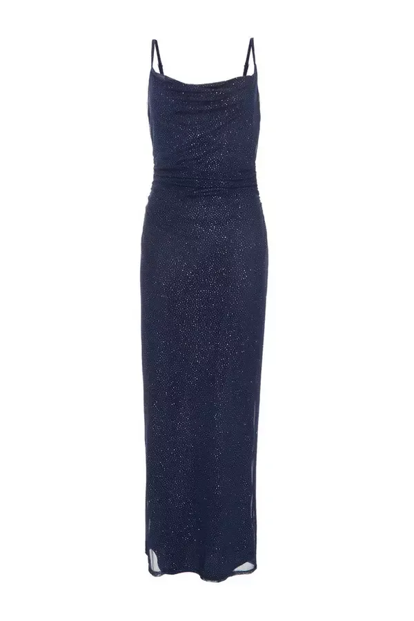 Women Navy Glitter Mesh Midaxi Dress Quiz Clothing Dresses