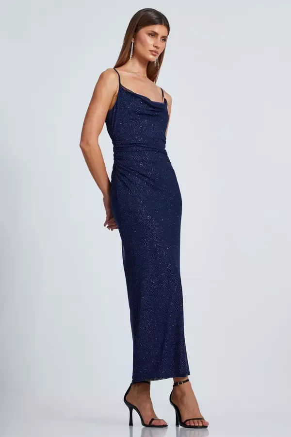 Women Navy Glitter Mesh Midaxi Dress Quiz Clothing Dresses