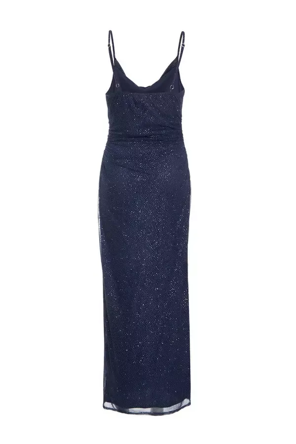 Women Navy Glitter Mesh Midaxi Dress Quiz Clothing Dresses