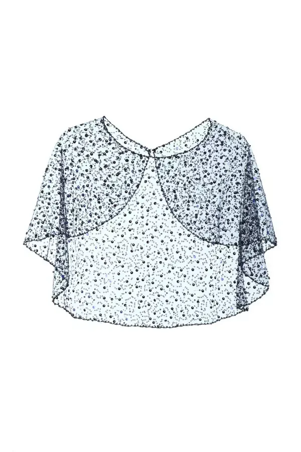 Women Navy Pearl Sequin Cape Quiz Clothing Capes and Ponchos