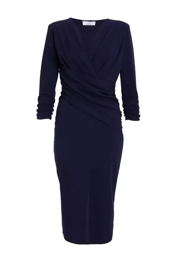 Women Navy Pleated Wrap Midi Wrap Dress Quiz Clothing Dresses