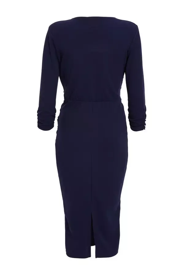 Women Navy Pleated Wrap Midi Wrap Dress Quiz Clothing Dresses