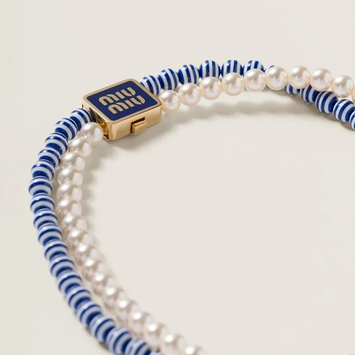 Women Necklaces Miu Miu Metal And Synthetic Pearl Choker Navy Women Necklaces Miu Miu Metal And Synthetic Pearl Choker Navy