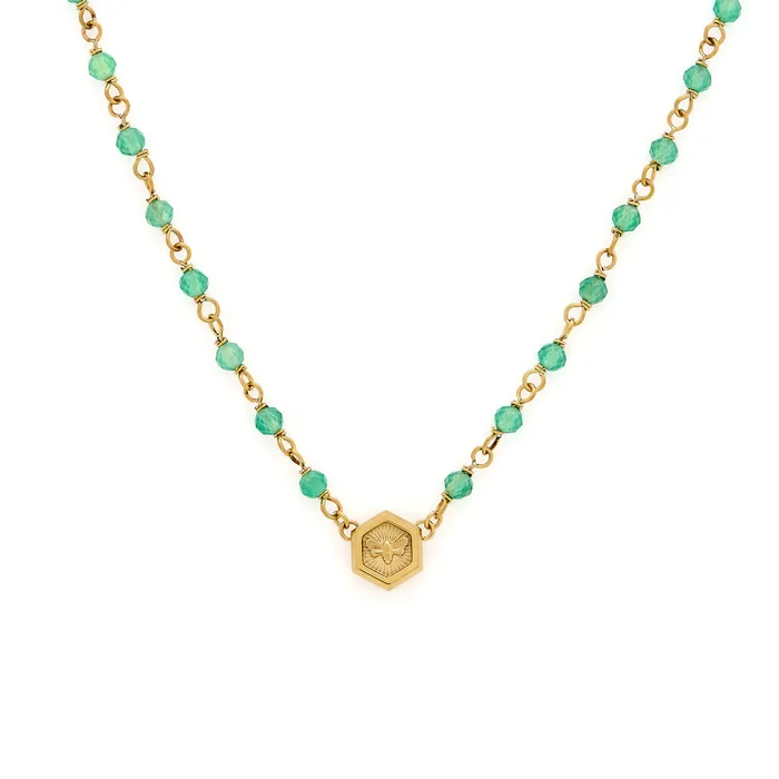 Women Olivia Burton Minima Bee Green and Gold Plated Beaded Charm Necklace Necklaces