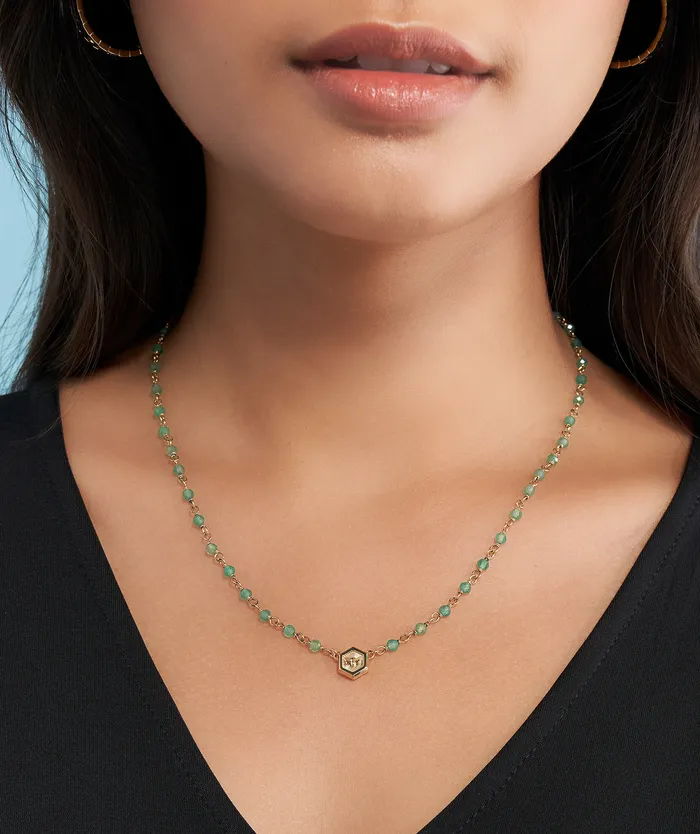 Women Olivia Burton Minima Bee Green and Gold Plated Beaded Charm Necklace Necklaces