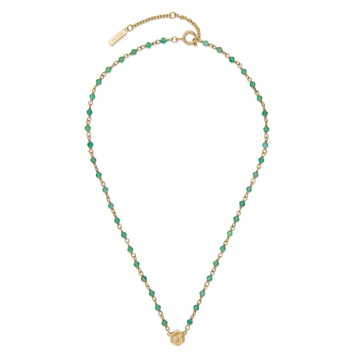 Women Olivia Burton Minima Bee Green and Gold Plated Beaded Charm Necklace Necklaces