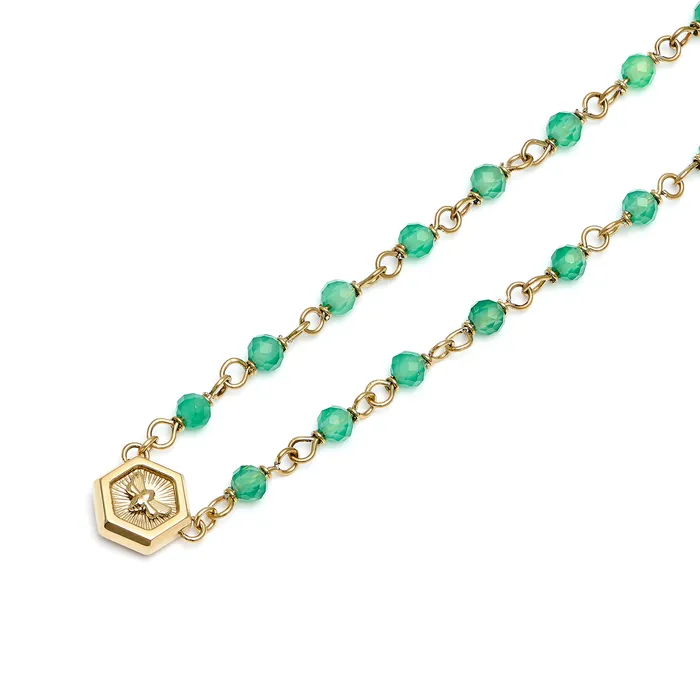 Women Olivia Burton Minima Bee Green and Gold Plated Beaded Charm Necklace Necklaces