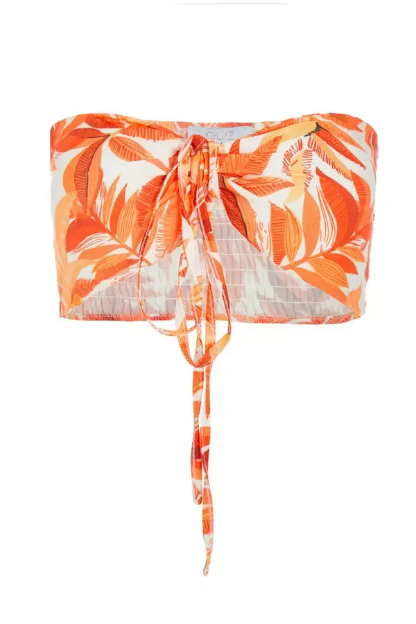 Women Orange Tropical Print Crop Top Quiz Clothing Casual Clothing