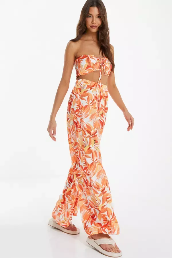Women Orange Tropical Print Crop Top Quiz Clothing Casual Clothing