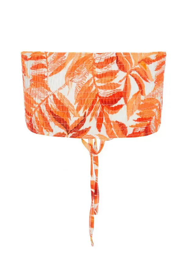 Women Orange Tropical Print Crop Top Quiz Clothing Casual Clothing