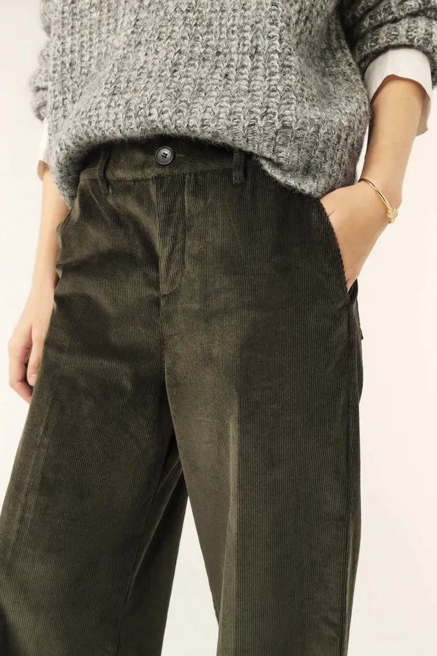 Women Pants and Jeans Baandsh WideLeg Velvet Pants Nali Green