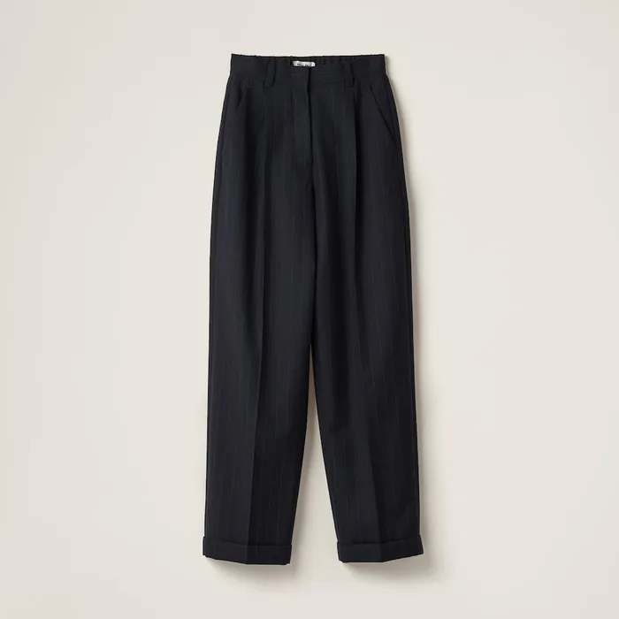 Women Pants And Shorts Miu Miu Pinstriped Pants Navy