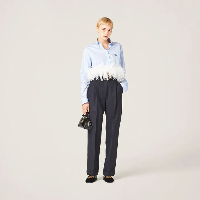 Women Pants And Shorts Miu Miu Pinstriped Pants Navy Women Pants And Shorts Miu Miu Pinstriped Pants Navy