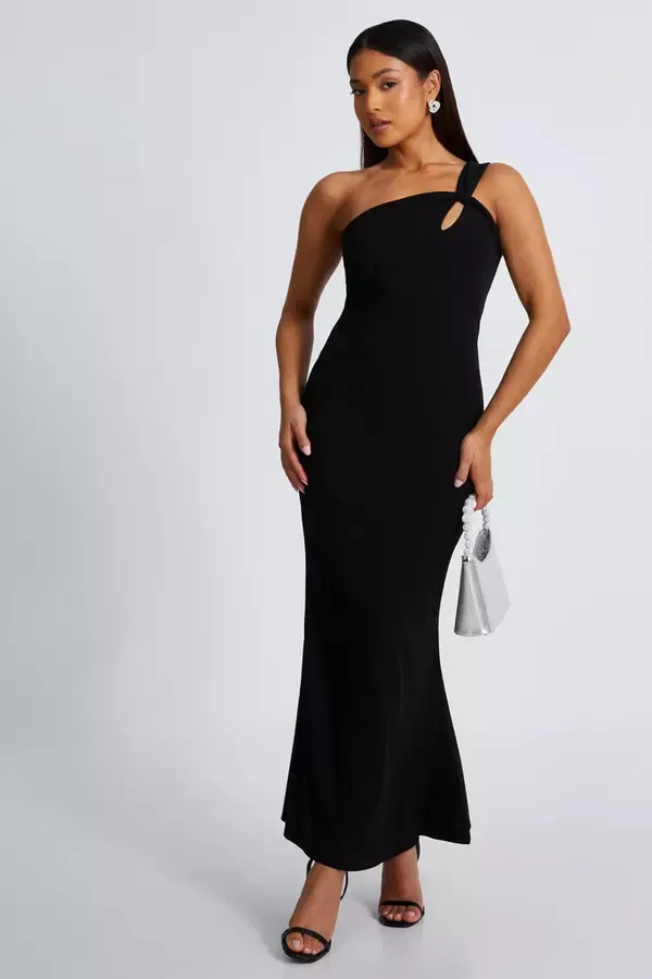 Women Petite Black Fishtail Midaxi Dress Quiz Clothing Dresses