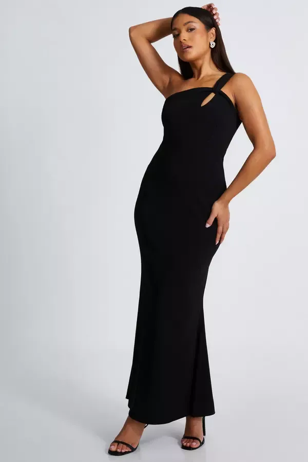 Women Petite Black Fishtail Midaxi Dress Quiz Clothing Dresses