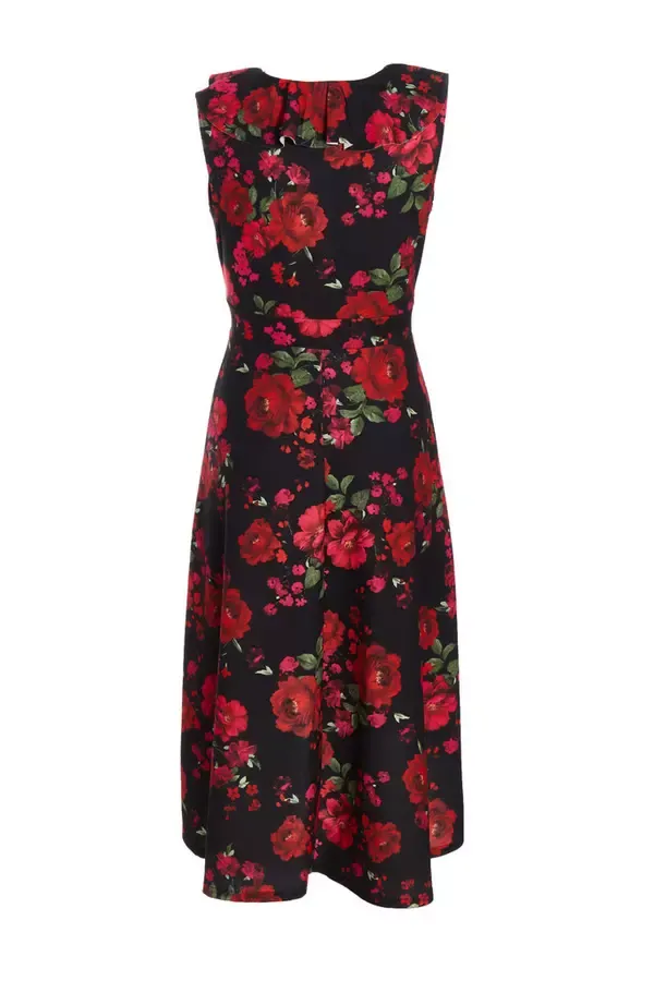 Women Petite Black Floral Dip Hem Midi Dress Quiz Clothing Dresses